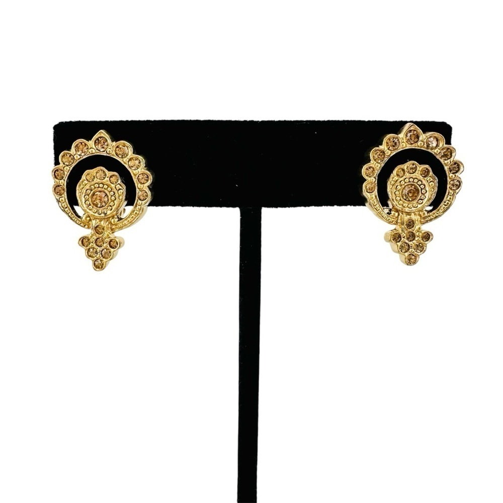 VTG Christian Dior Gold Tone Baroque Double Circles Filigree Clip Earrings - Picture 4 of 14